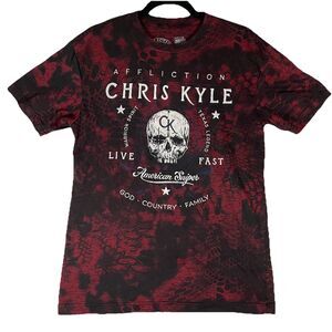 Affliction Short Sleeve T Shirt Men's M Chris Kyle Sniper AOP Red Cryptek Camo